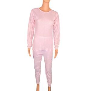J E Morgan Pink Thermal  Long Sleeve Pajama Set Cozy Cold Weather Wear Size XL